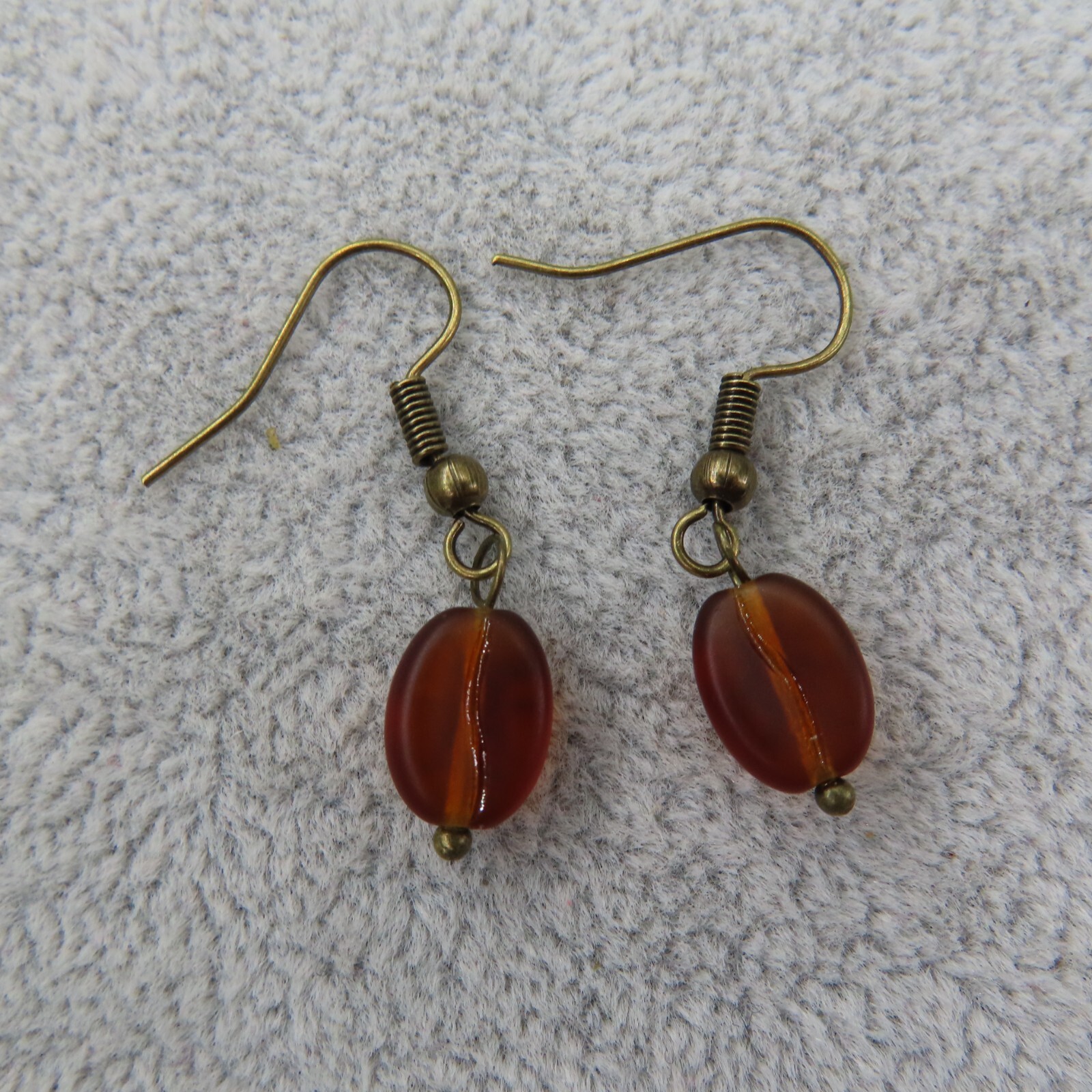 COFFEE LOVER Dangle Earrings Brown Czech Glass Bean Bronze Tone Artisan Gift