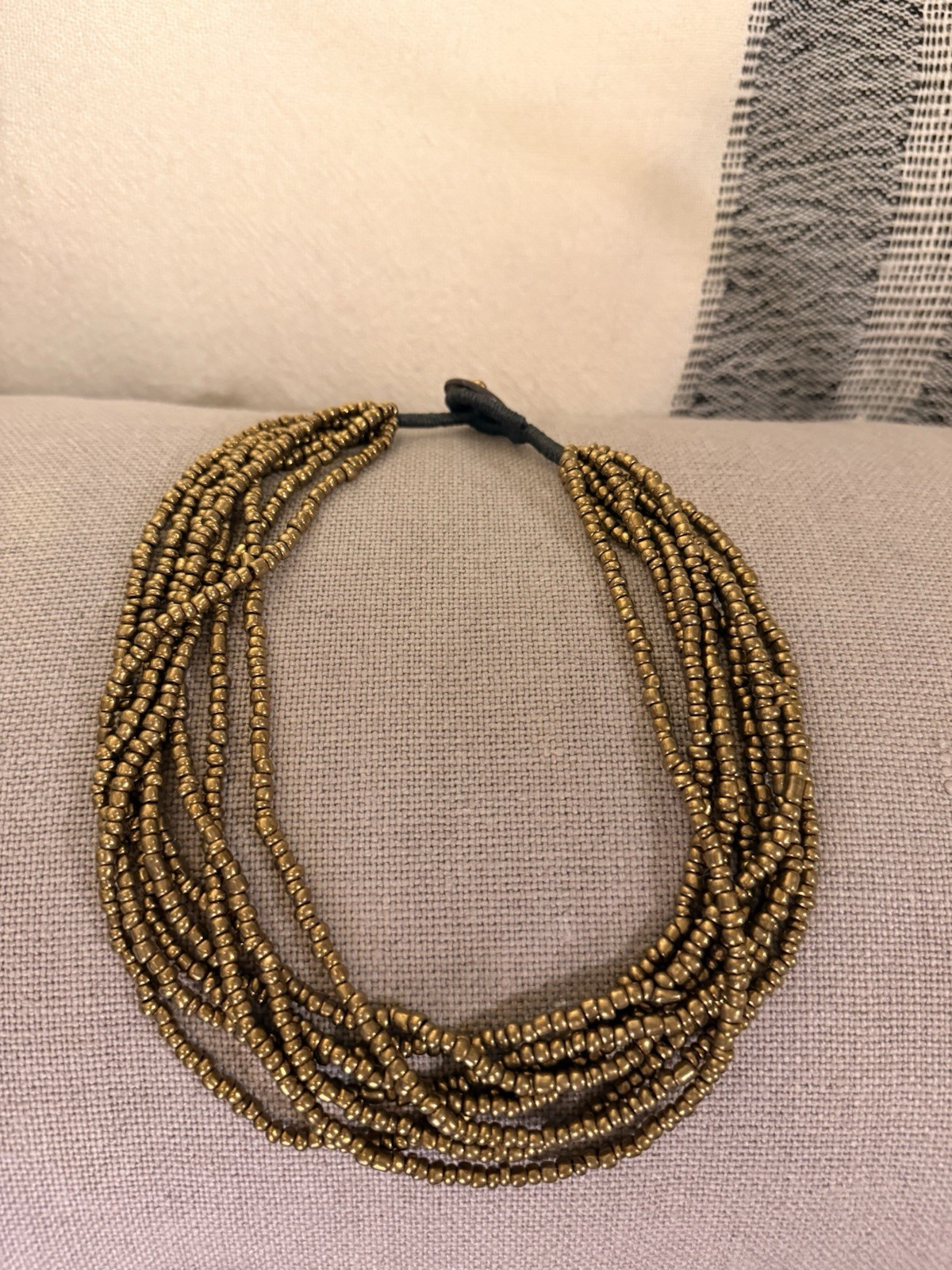 Multi-Strand Beaded Necklace Gold Tone Ball/Bead Chain Button Closure