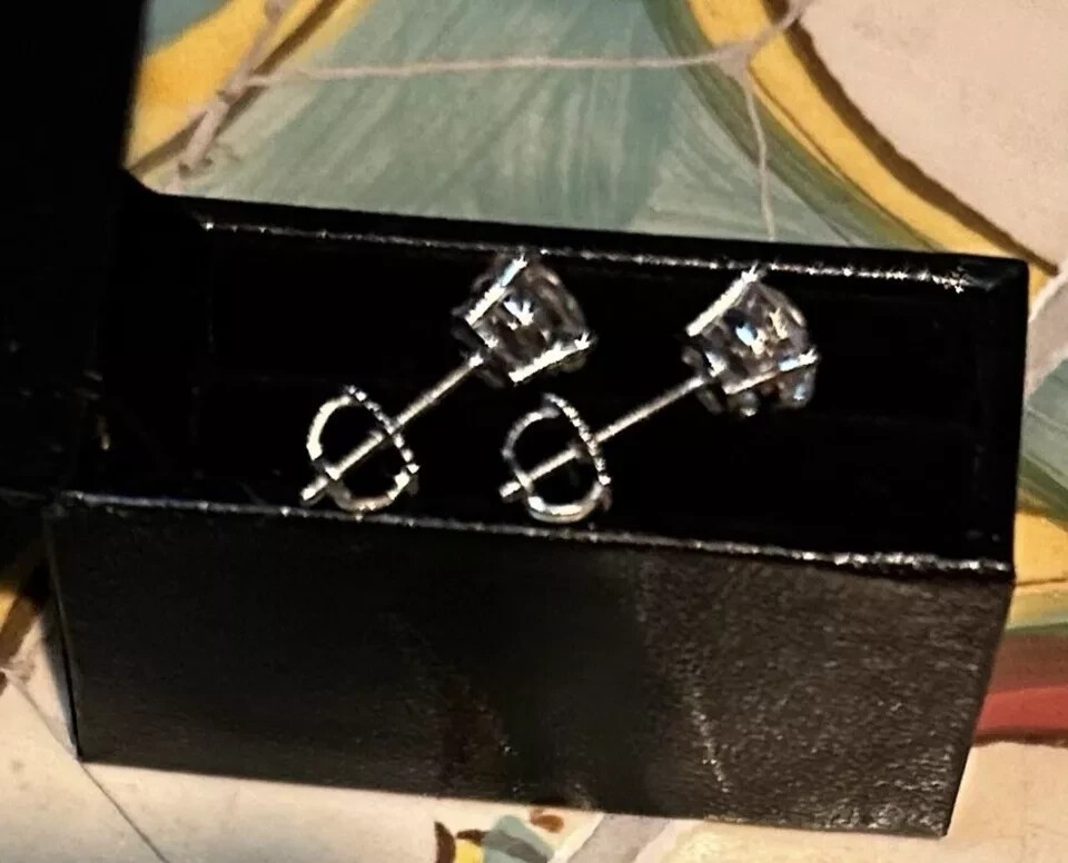 1.00Ct Round Cut Natural Diamond Women’s Stud Screw Back Earrings 14k White Gold