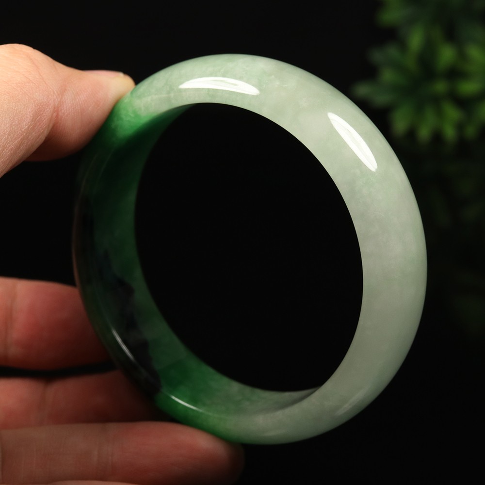 61mm Black Emerald Green Jadeite Jade Bangle Bracelet Burma Jade Bangle A-13935