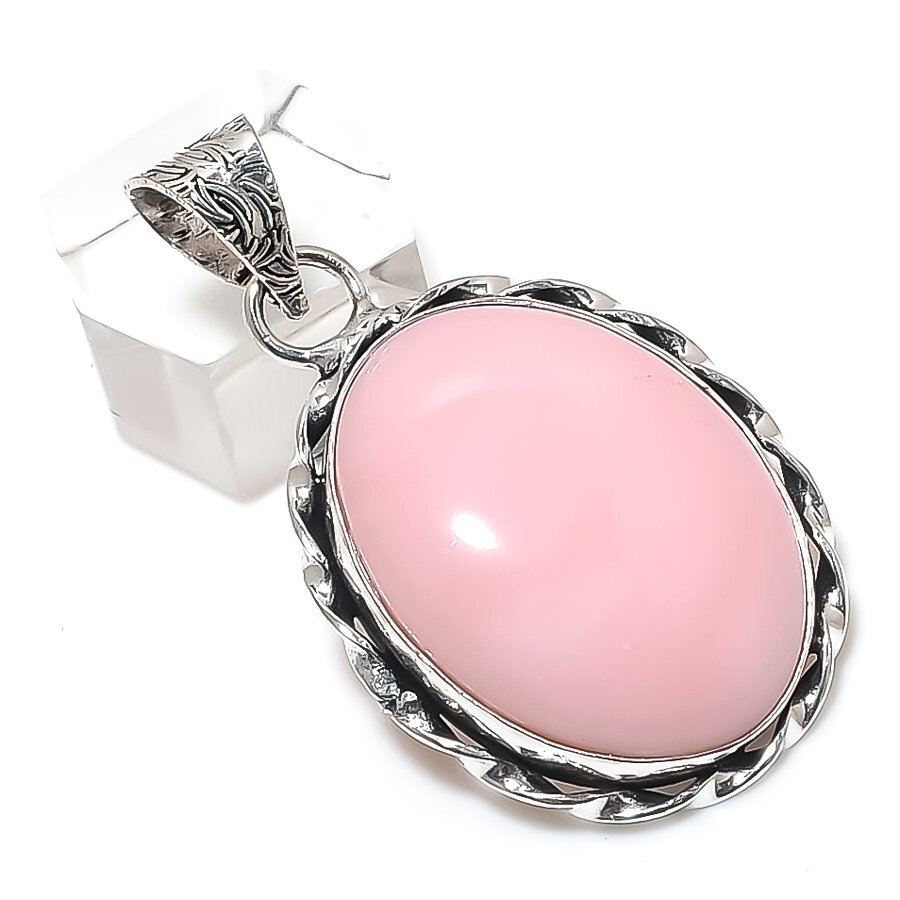 Pink Opal Gemstone 925 Sterling Silver Jewelry Pendant 1.65″ Gift for Her h406