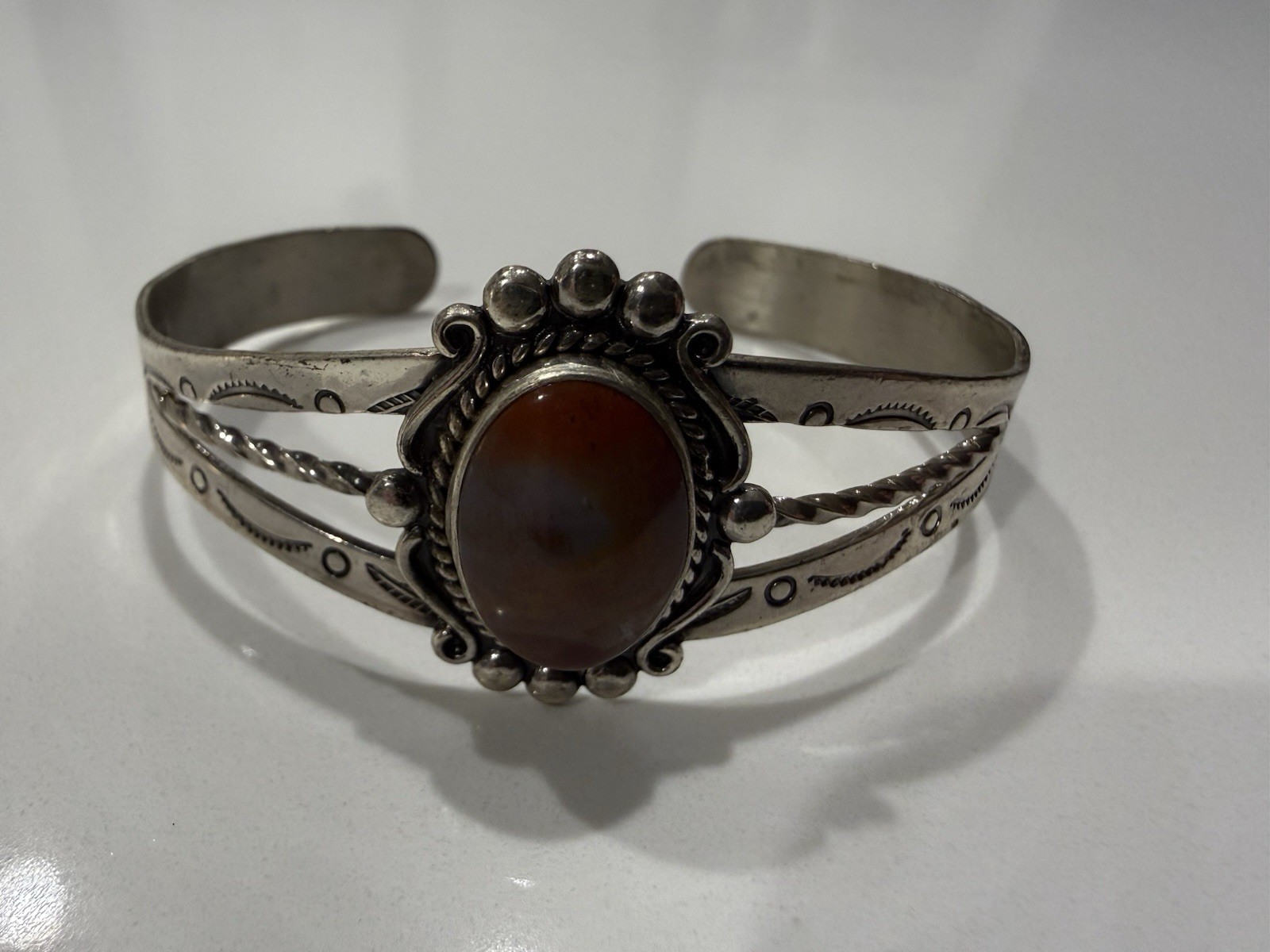 VINTAGE Fred Harvey Era Bracelet Bell Trading Post Carnelian Sterling Silver Old