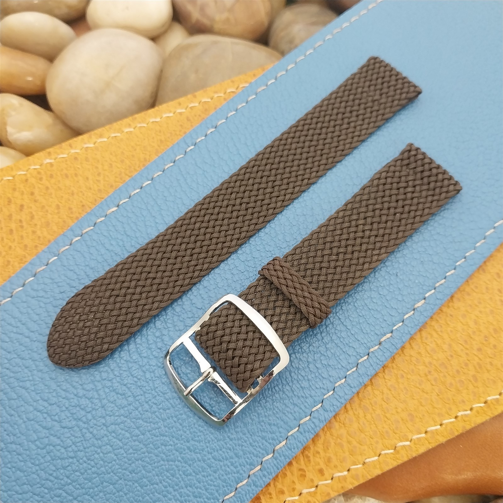 17.2mm Brown Braided Perlon 2-piece Unused 1960s-1970s Vintage Field Watch Strap