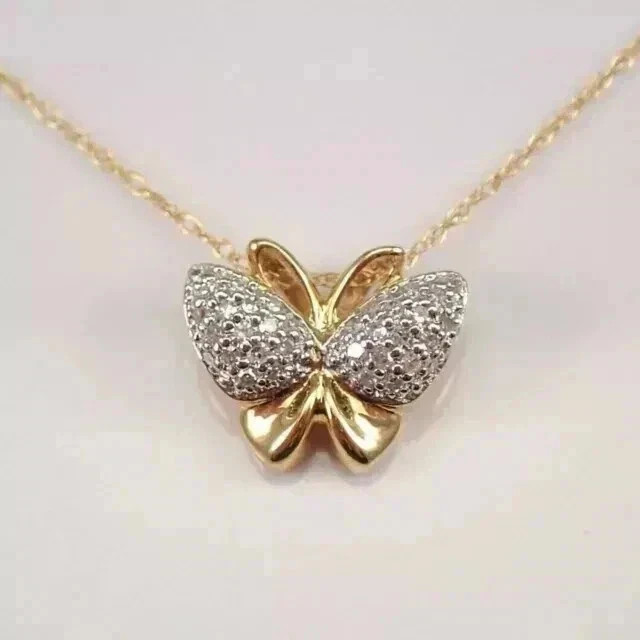 14K Yellow Gold Plated 2Ct Round Cut Real Moissanite Women’s Butterfly Pendant