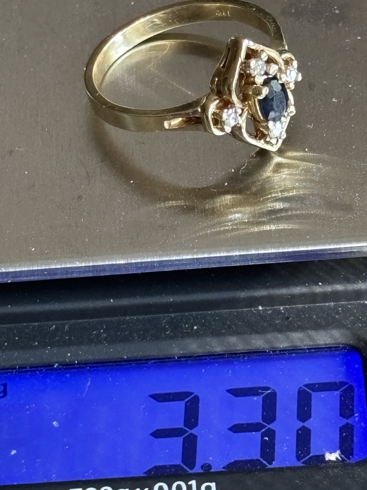 14K Yellow Gold Sapphire Diamond Ring 3.29 Grams