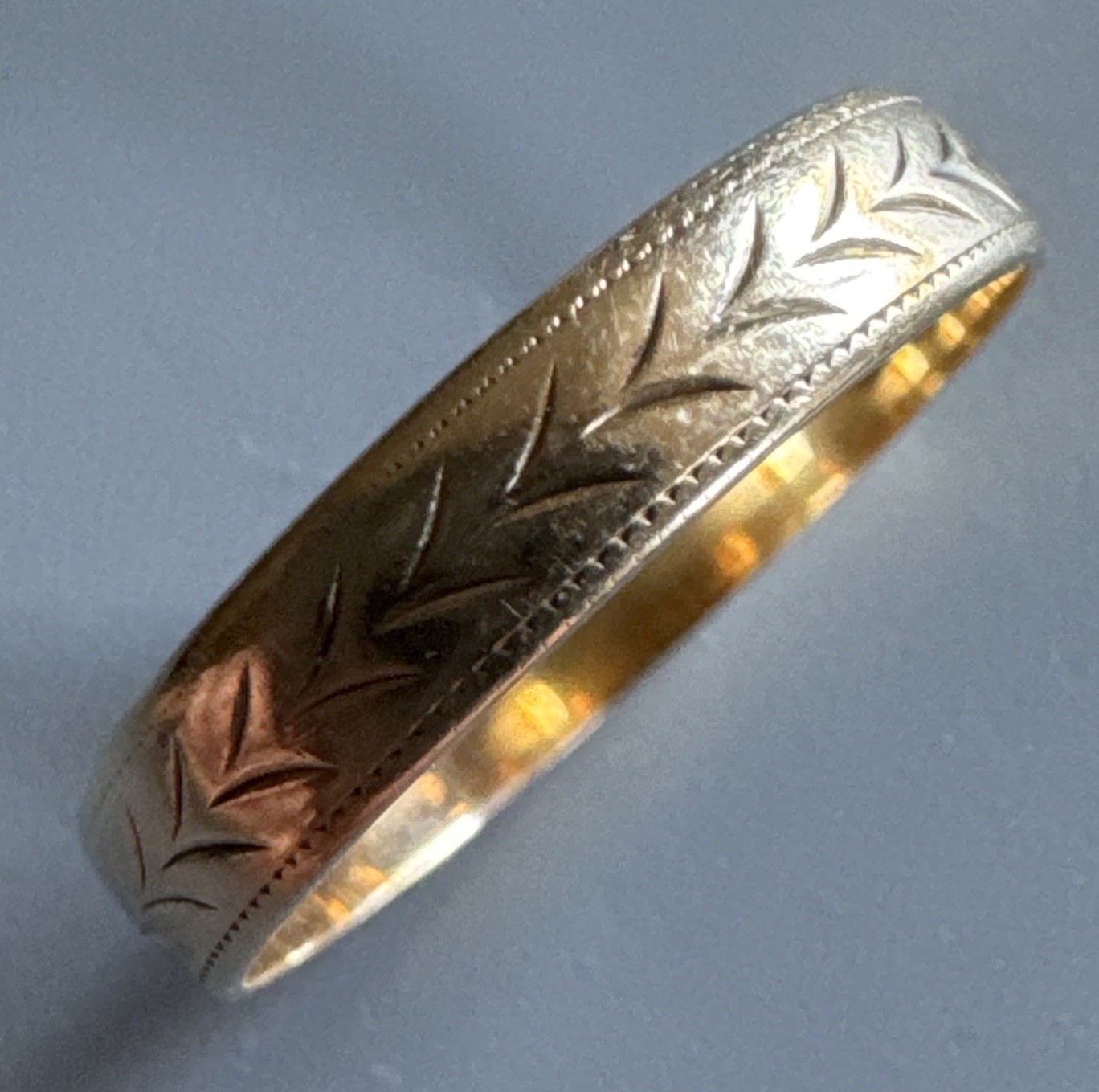 9ct Yellow Gold 375 Wheat Motif Wedding Band Ring Size L1/2 UK Hallmarked 3.6mm