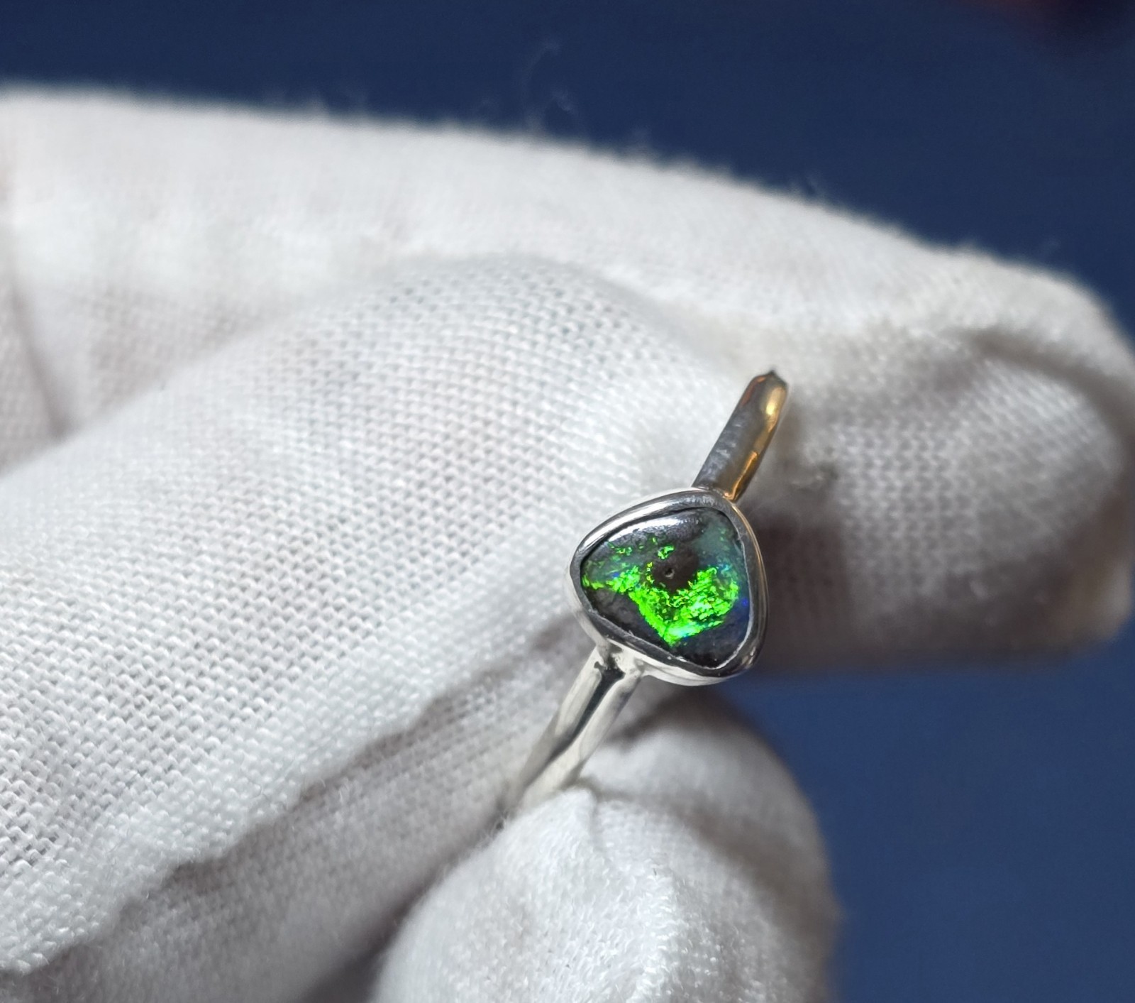 2 X Australian Made STACKABLE Opal Ring Set 925 Sterling Silver Ring Unique