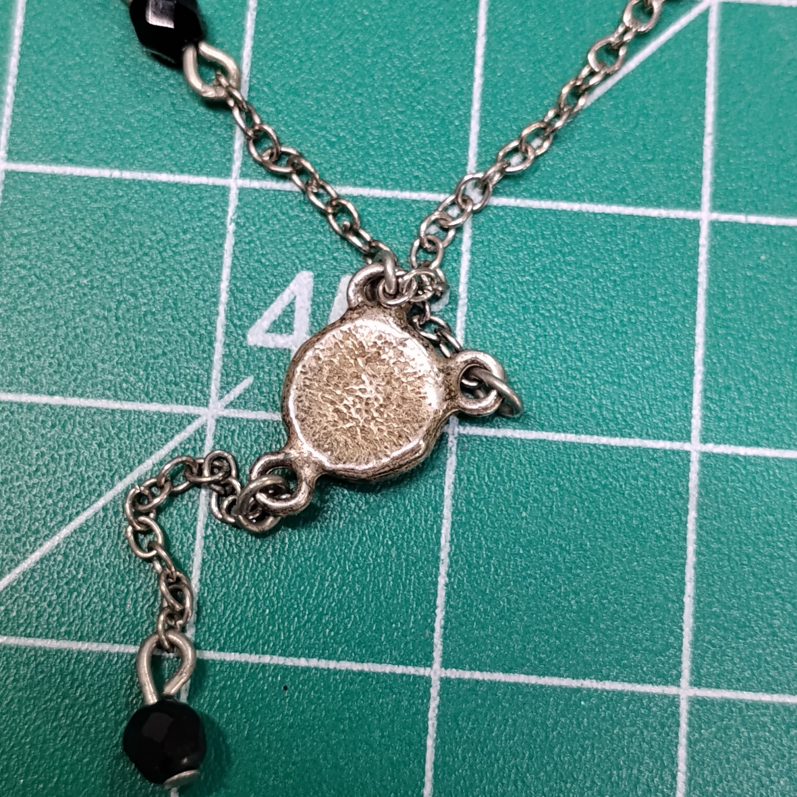 Vintage Silver Tone Black Glass Rhinestone Y-Drop Pendant 16” Chain Necklace