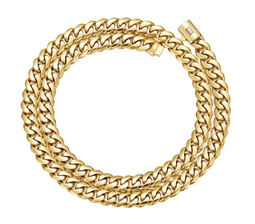 Cuban 8mm Set 14K Gold Plated Stainless Steel Polished Smooth Clasp 24″ and 8″