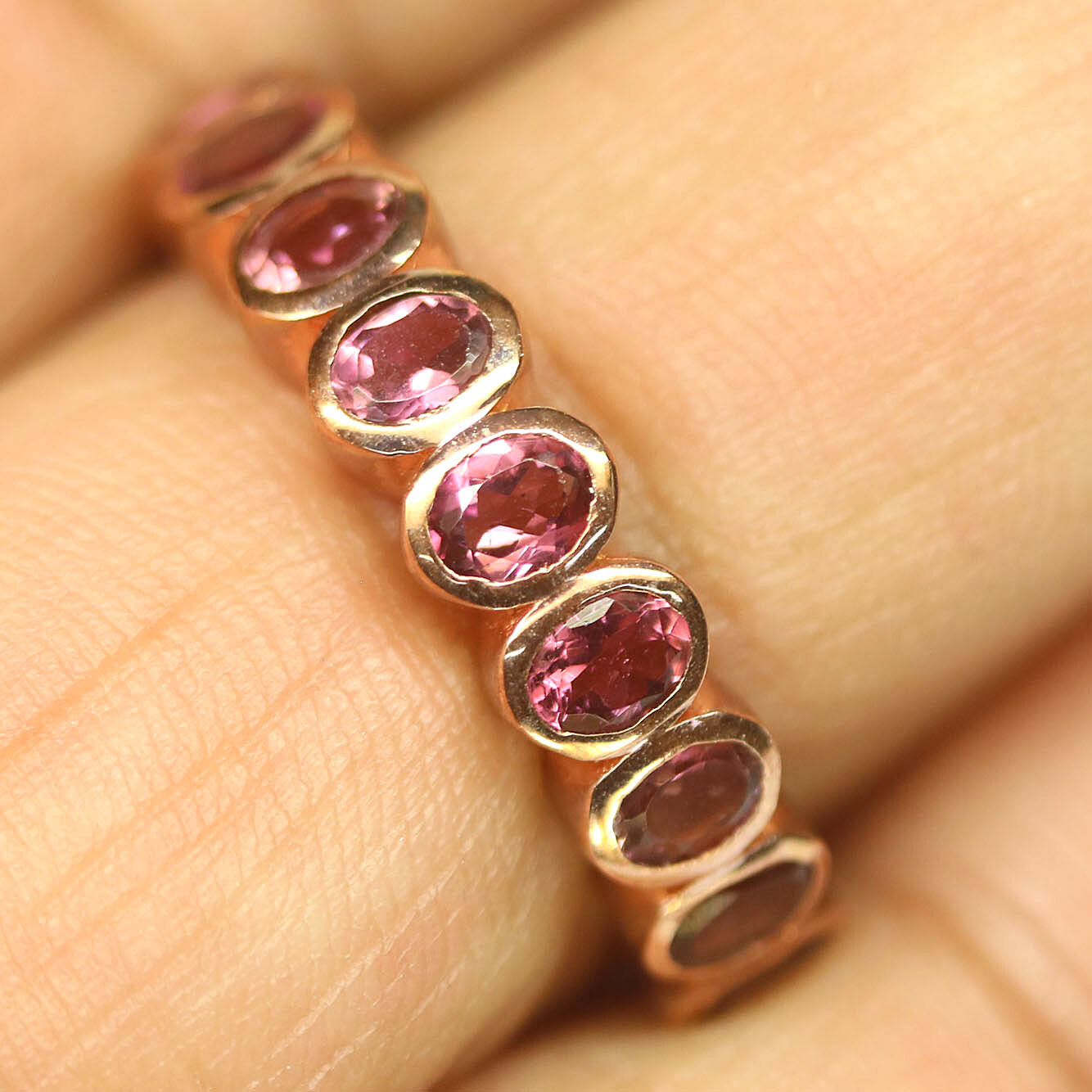 925 Sterling Silver Pink Tourmaline Ring Rose Gold Plated Size 8.75