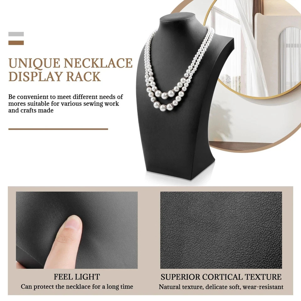 PU Leather Necklace Display Stand Bust Jewelry Holder Rack Pendant Neck Model