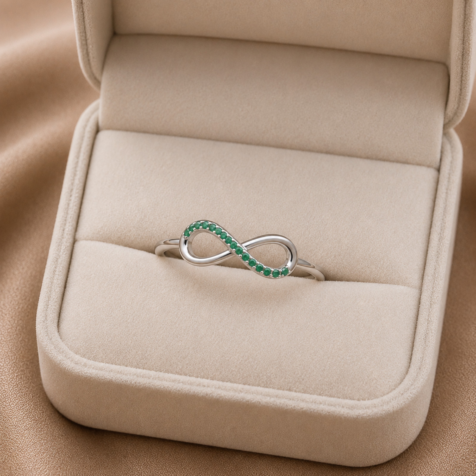 925 Sterling Silver Emerald Green Infinity Ring | Dainty Promise Wedding Band