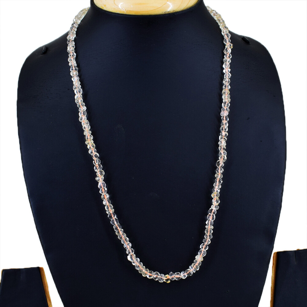 100.00 Cts Natural Yellow Citrine Round Shape Faceted Beads Necklace NK 39E49