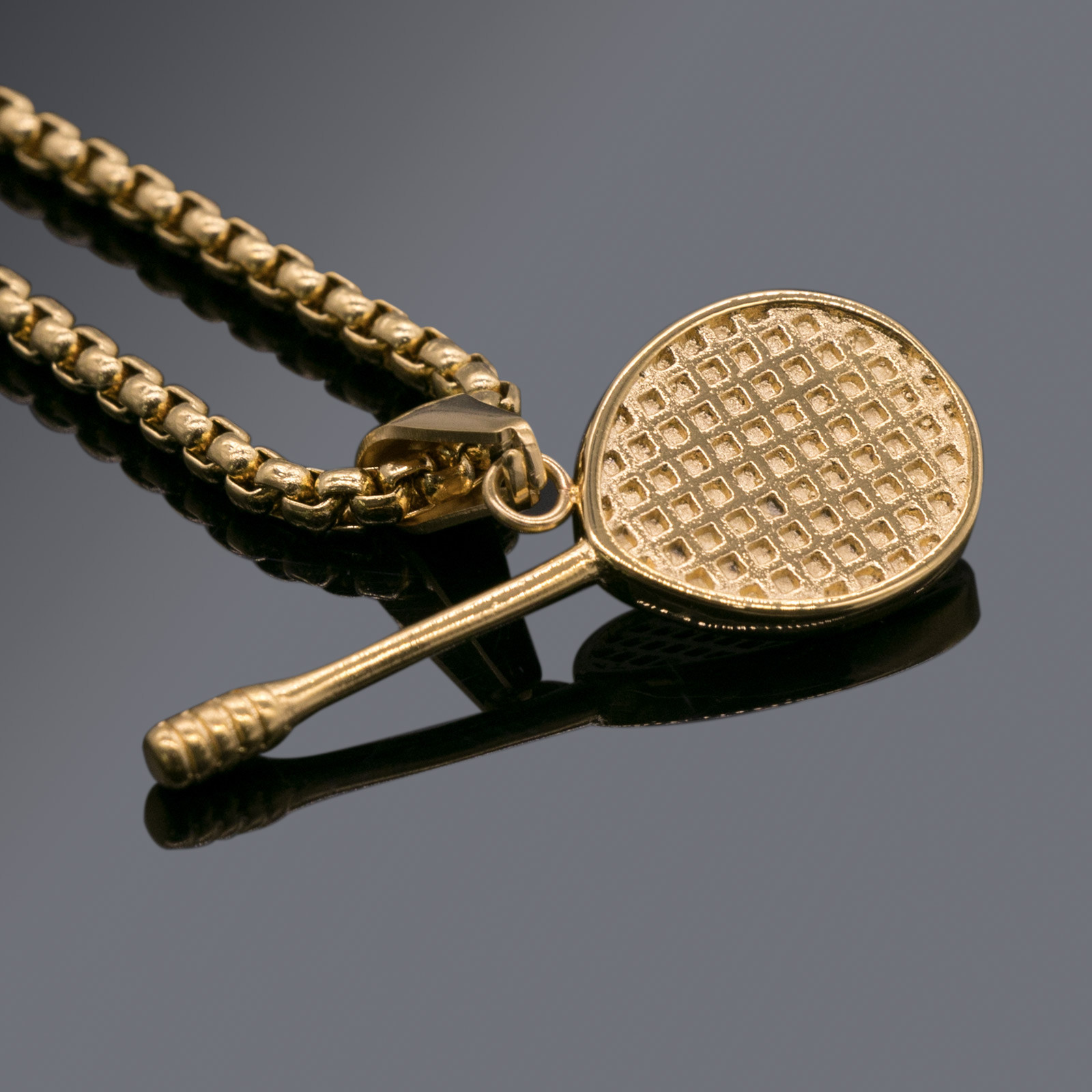 24′ Gold Silver Black Badminton Racket Pendant Necklace Keepsake Stainless Steel