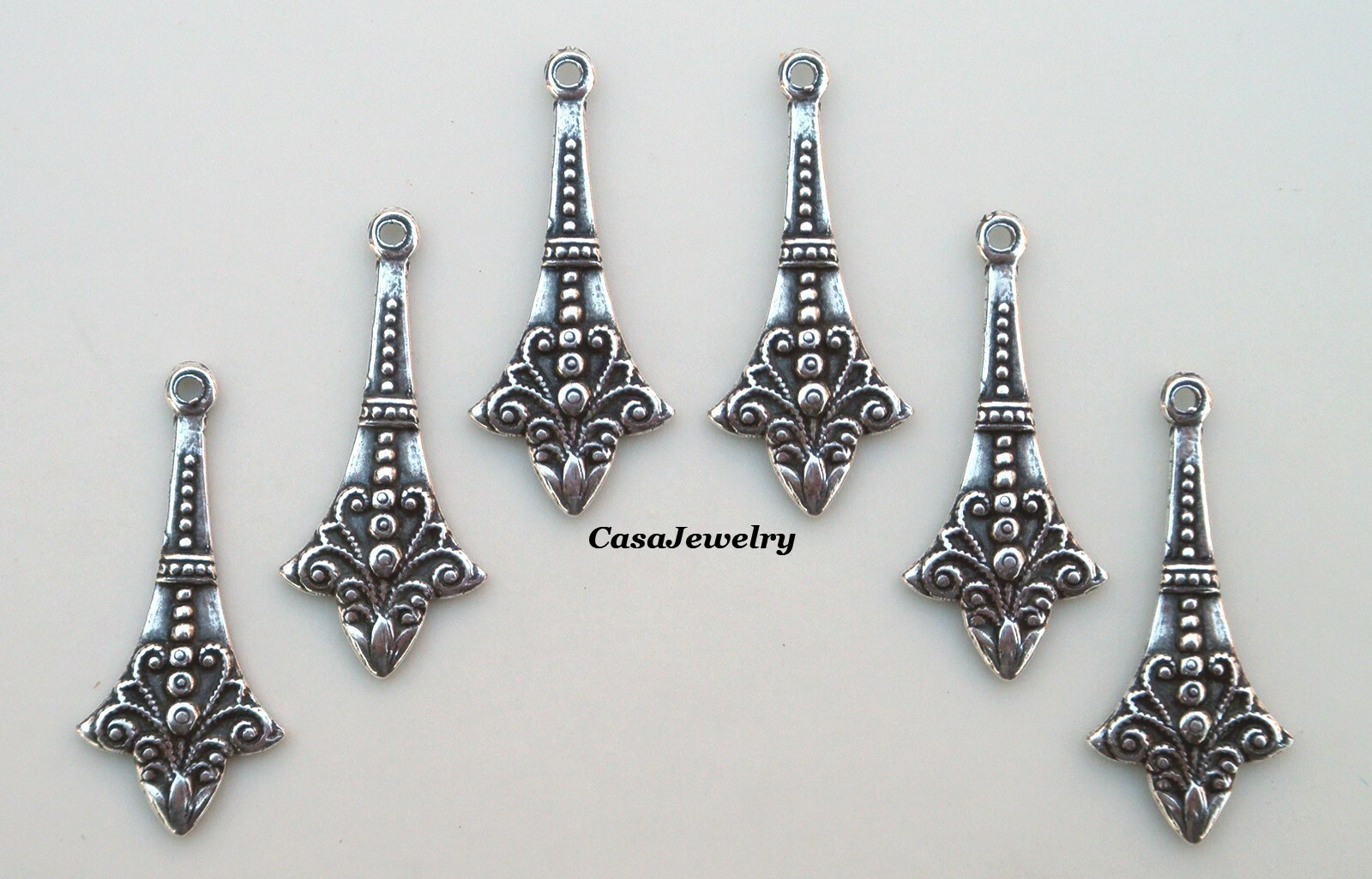 #0404 ANTIQUED STERLING SILVER PLATED EARRING DROP W/TOP HANG RING – 6 Pc Lot