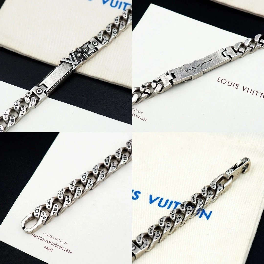 Men’s Engraved Silver Gourmette Bracelet Vintage Style Cuban Link Jewelry