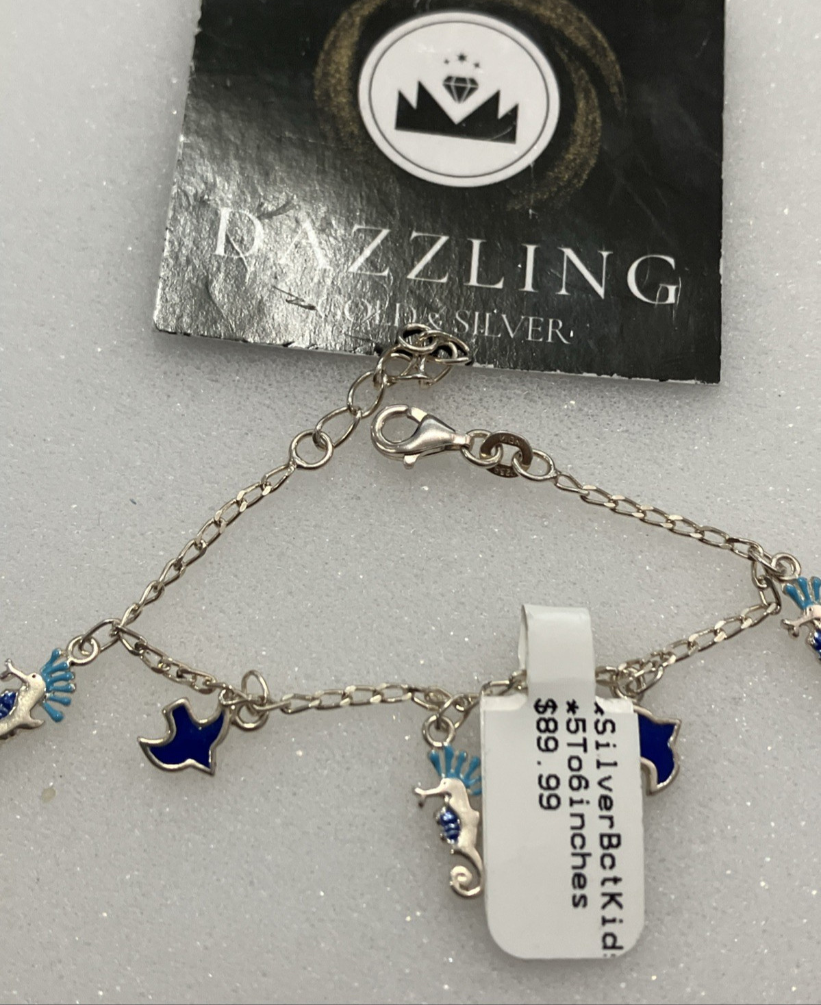 925 Sterling Silver Girl 5 Charms Bracelet Seahorse 3.2grams 5” To 6” New w/Tag