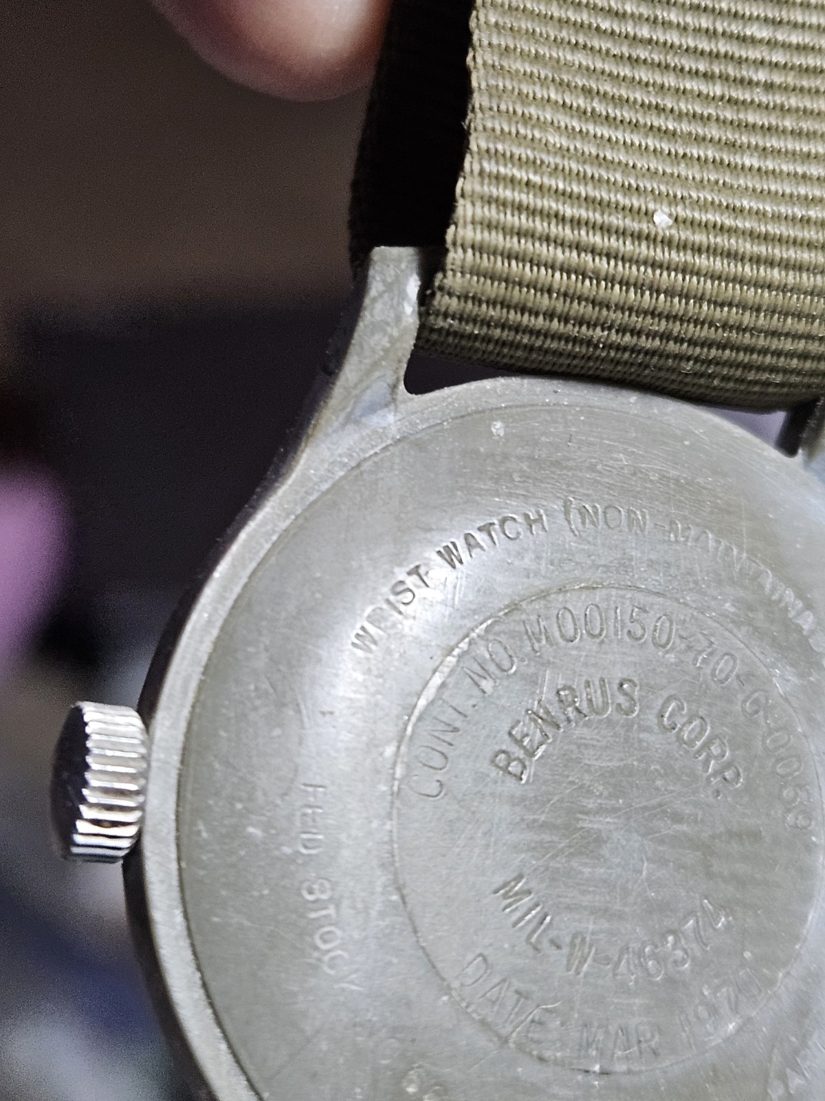 Vtg MAR 1970 Benrus Corp MIL-W-46374 Military Watch Vietnam War Orig Strap Works