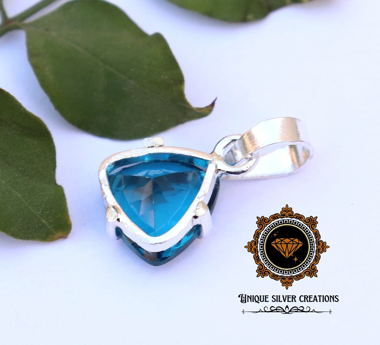 Natural Blue Tourmaline Trillion 925 Sterling Silver Pendant Certified 10.25 Ct