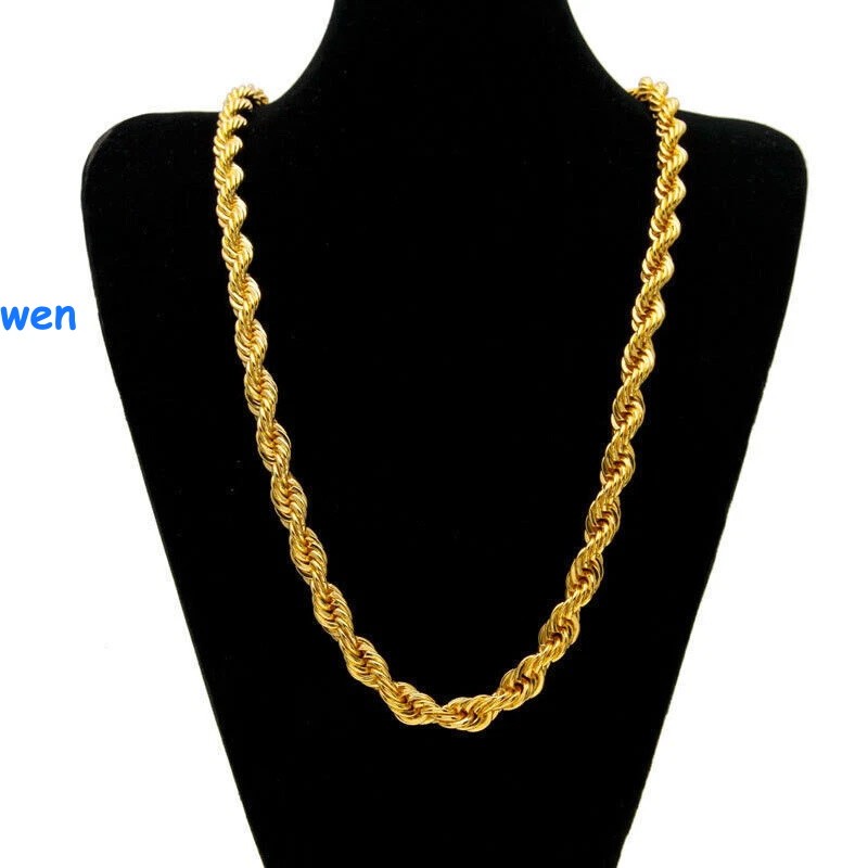 Hip Hop Gold Plated Stainless Steel Rope Link Chain Necklace Jewelry