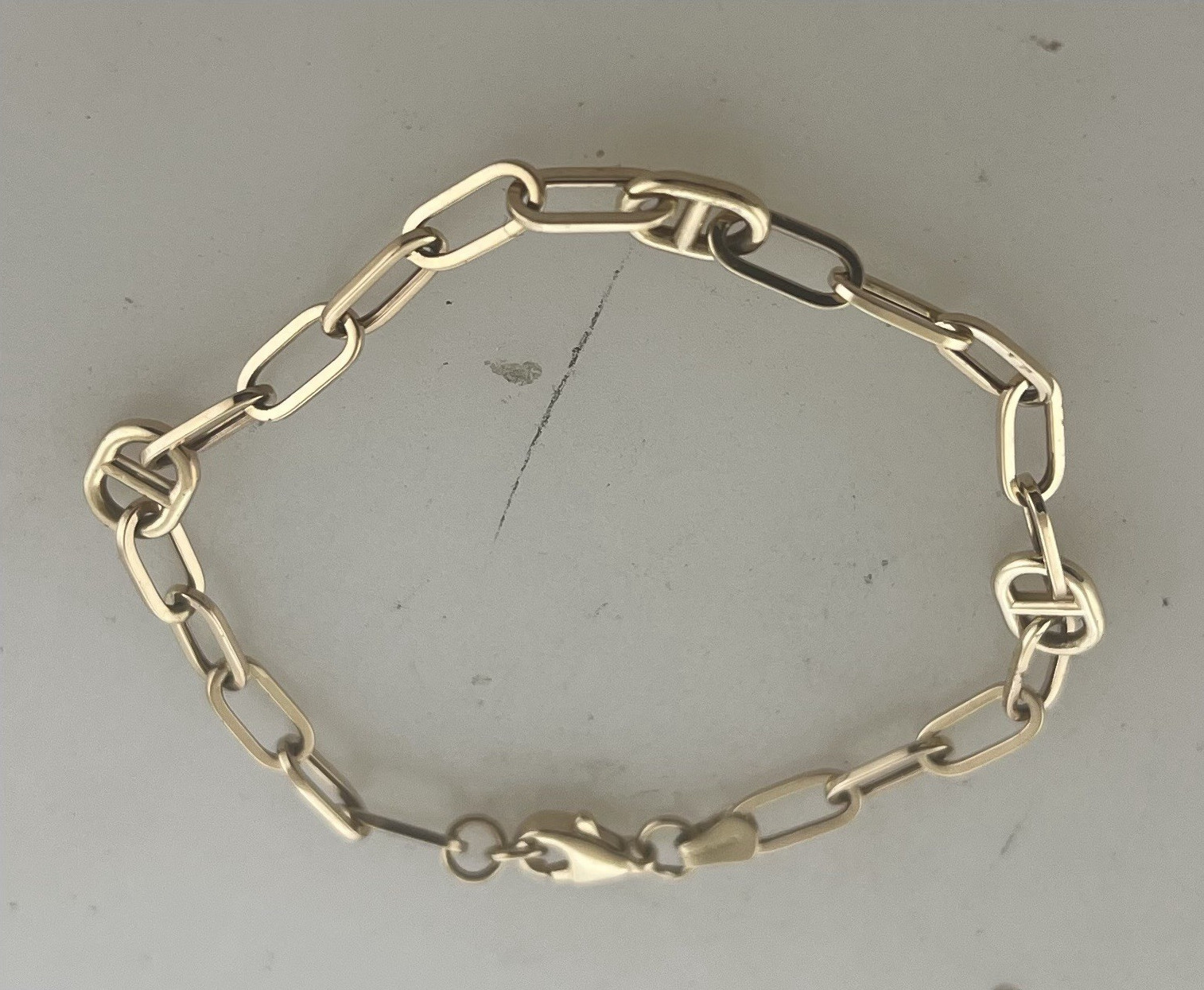 14k Yellow Gold Hollow Paperclip & Marina Link Women’s Bracelet