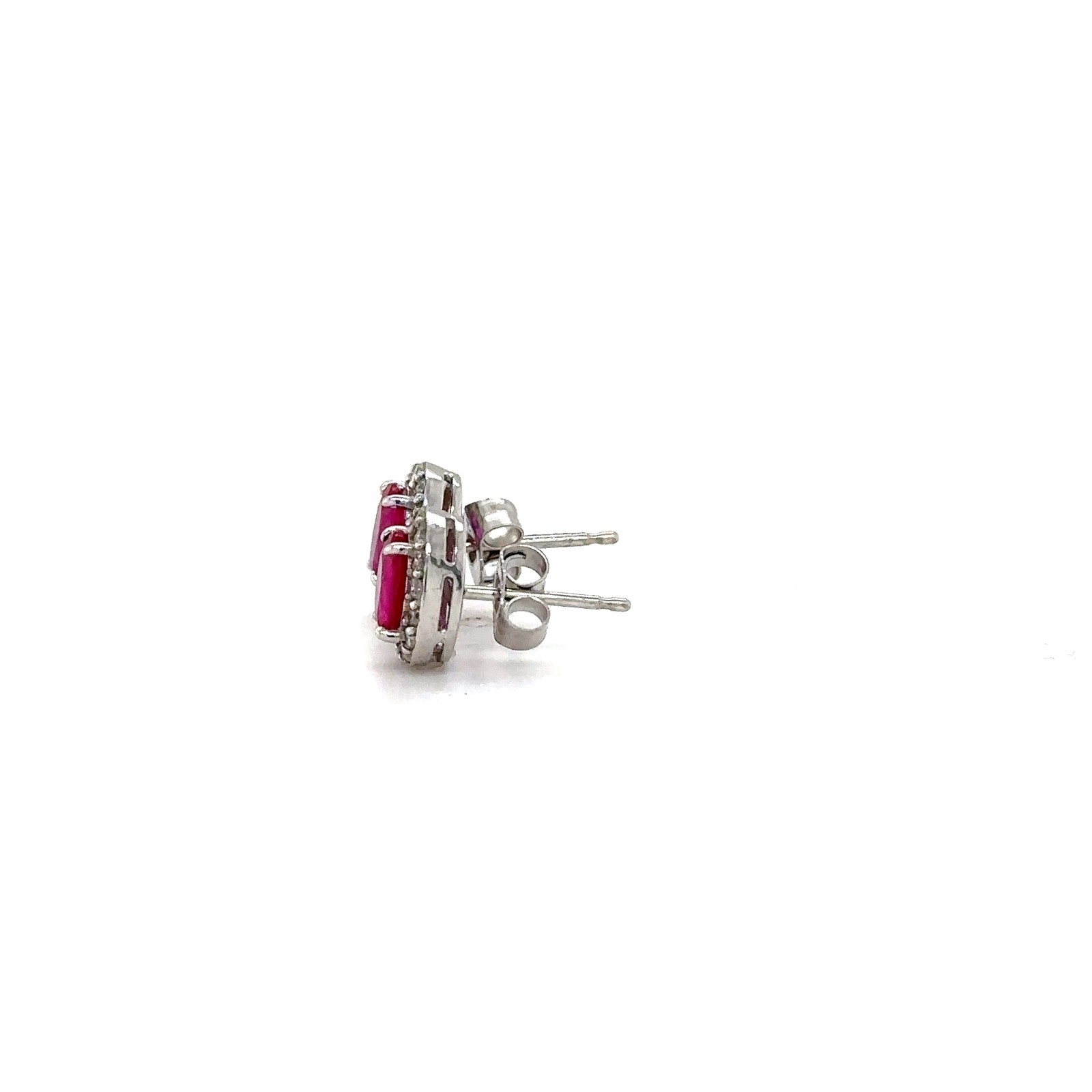 Vivid Red Ruby Oval Statement Stud Earrings,14K Gold,0.93ct Ruby 0.32ct Diamond