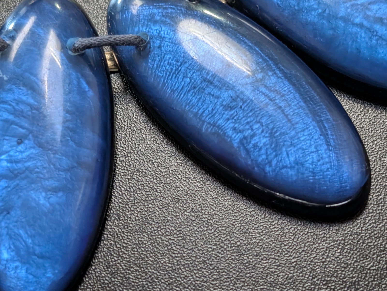 Bold Electric Blue Faux Foil Acrylic Slab Bib Necklace Blue Cord Gold Accent
