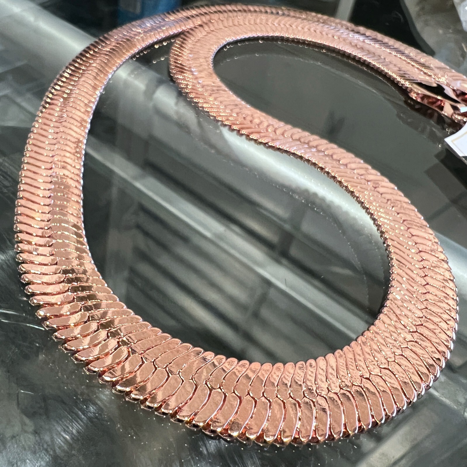 Herringbone Chain 14k Rose Gold Plated 7 mm 9 mm 11 mm Wide 20″ 24″ 30″ Necklace