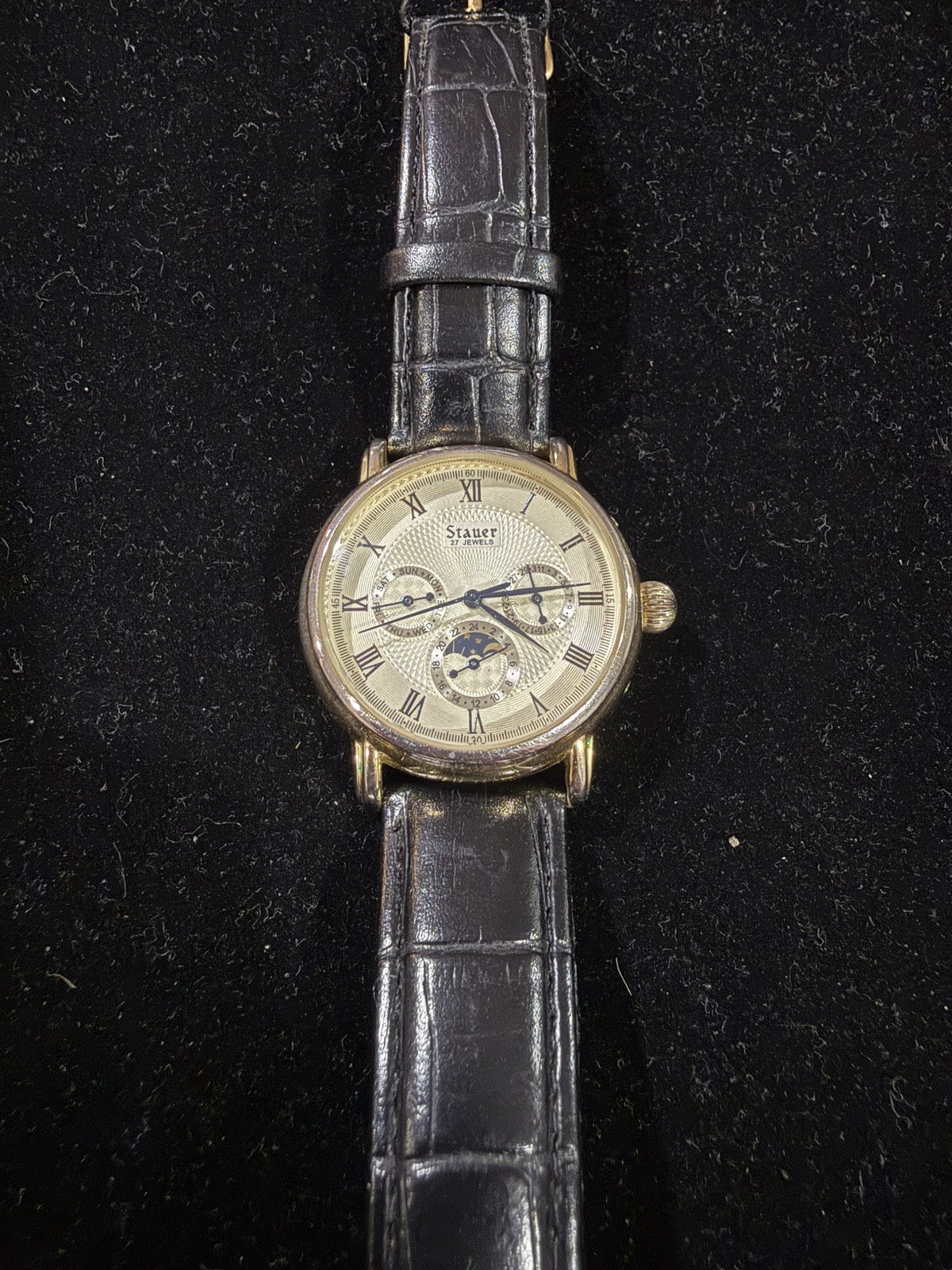 Men’s Stauer Moon Phase Automatic Chronograph Texture Dial Stainless 38mm Watch