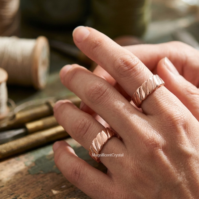 Rose Gold Plated Copper Magnetic Ring Arthritis Therapy Band Twisted Healing