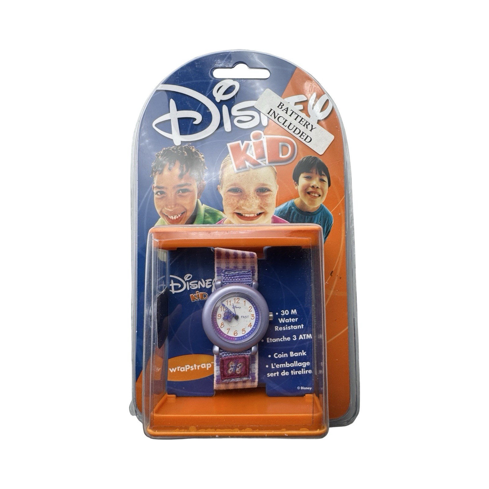 Vintage Disney Kid Wrapstrap Watch NOS Sealed Blister Pack Y2K 30M Purple