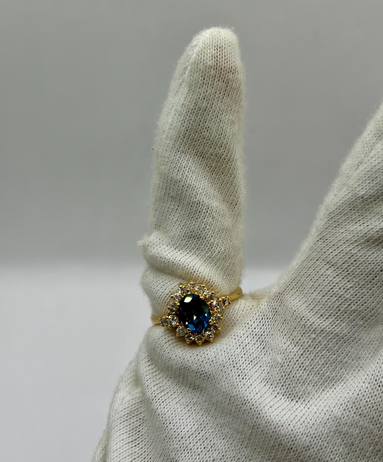 14k Yellow Gold Blue Topaz Ring with Natural Diamonds
