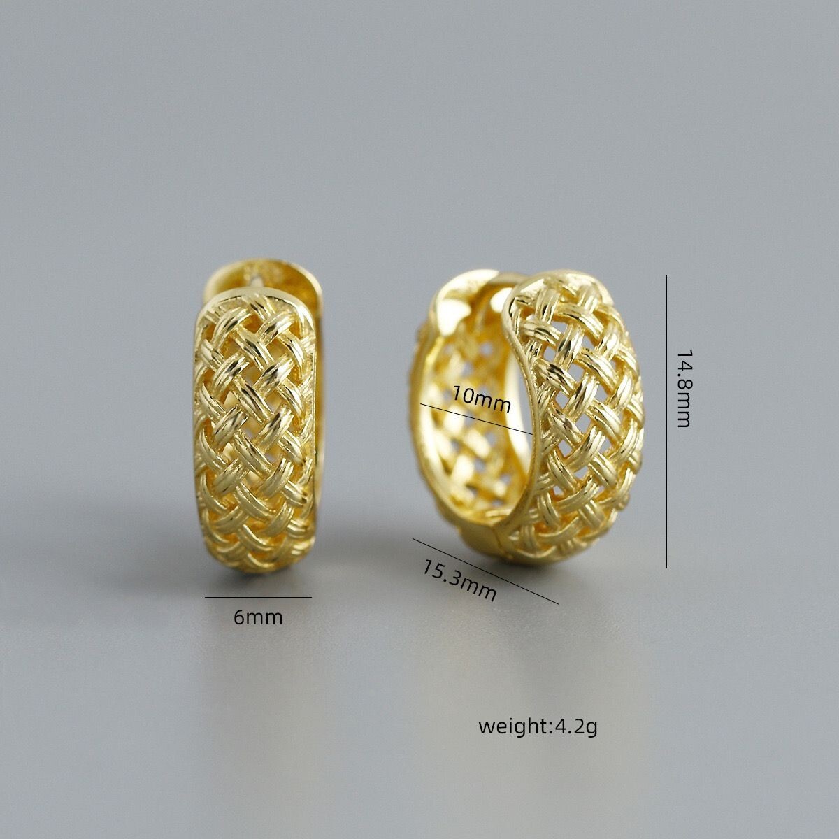 Woman REAL S925 Sterling Silver Huggie Hoop Braided Earring Stud