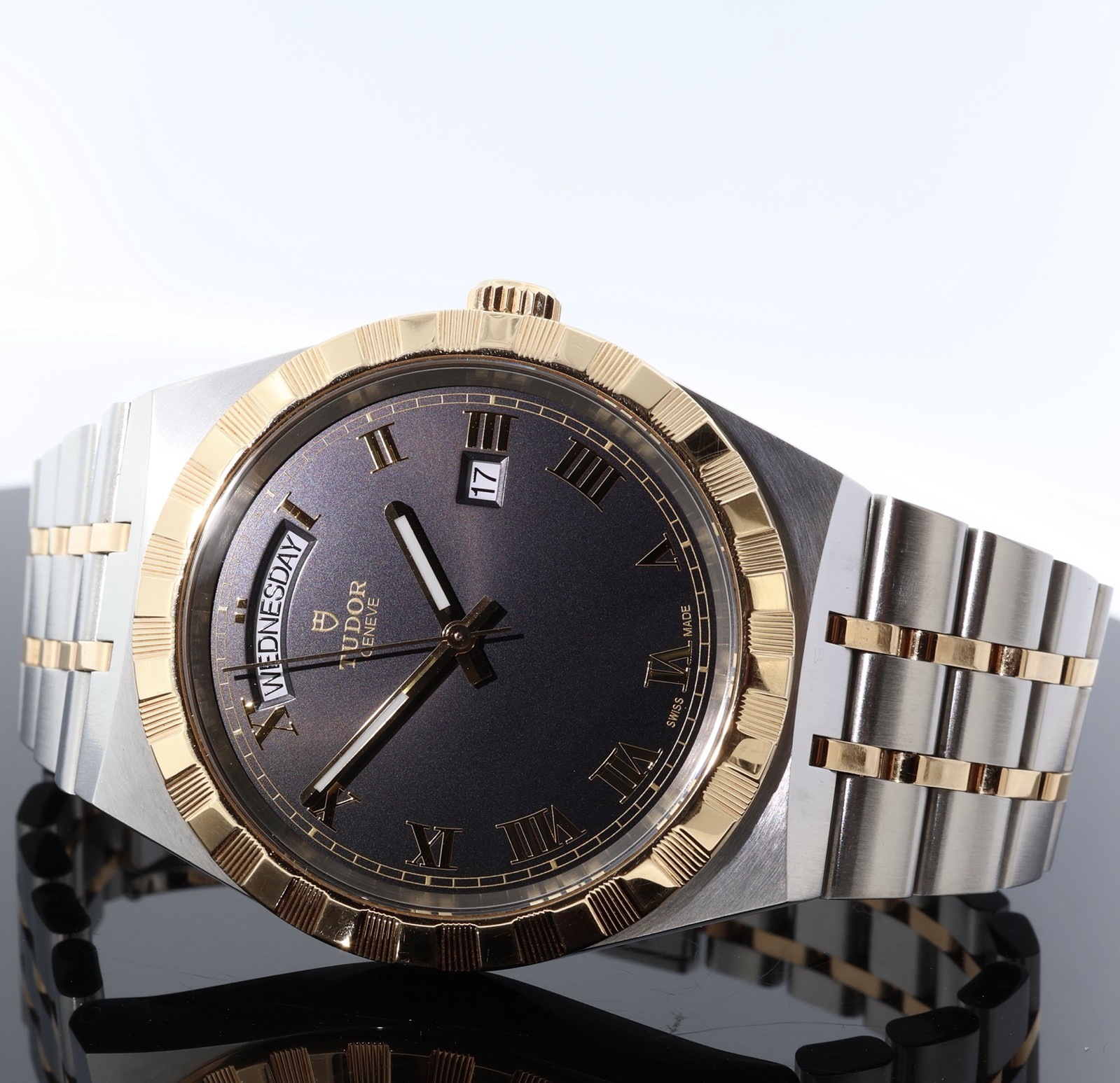 Auth 2020 Tudor Royal Day Date Steel & Gold Mens Watch 28603 With Box & Papers