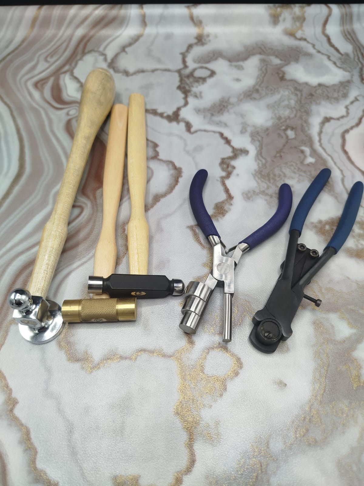 5 Piece Jewelry Tool Kit – Chasing Hammer, Ball Peen, Bail & Ring Bending Plier
