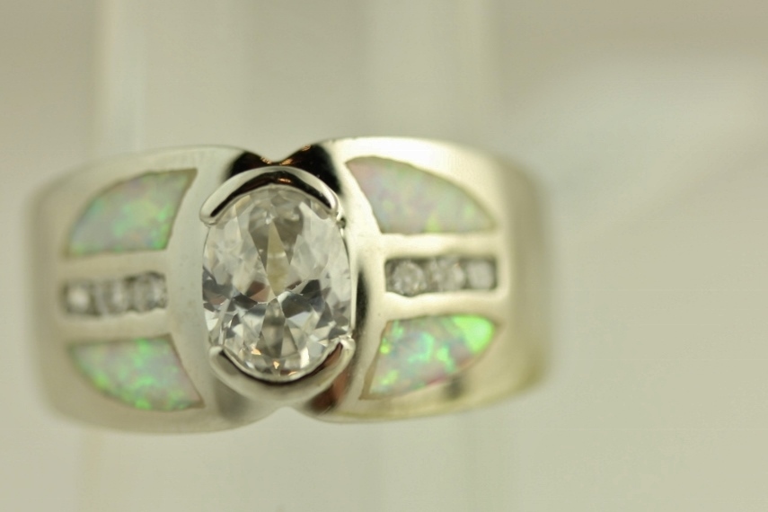 NEW Sterling Silver FIRE OPAL & CZ RING BRILLIANT -SZ(8) 10.9 GR S6638
