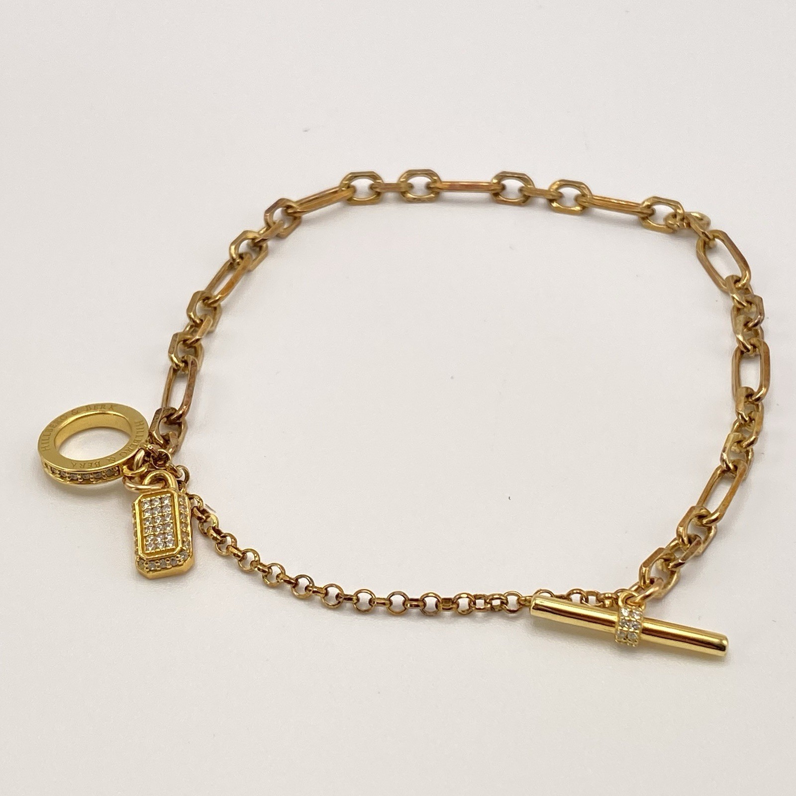 Hillberg & Berk Gemstone Bracelet 925 Gold Paper Clip Lock Charm Cubic Zirconia