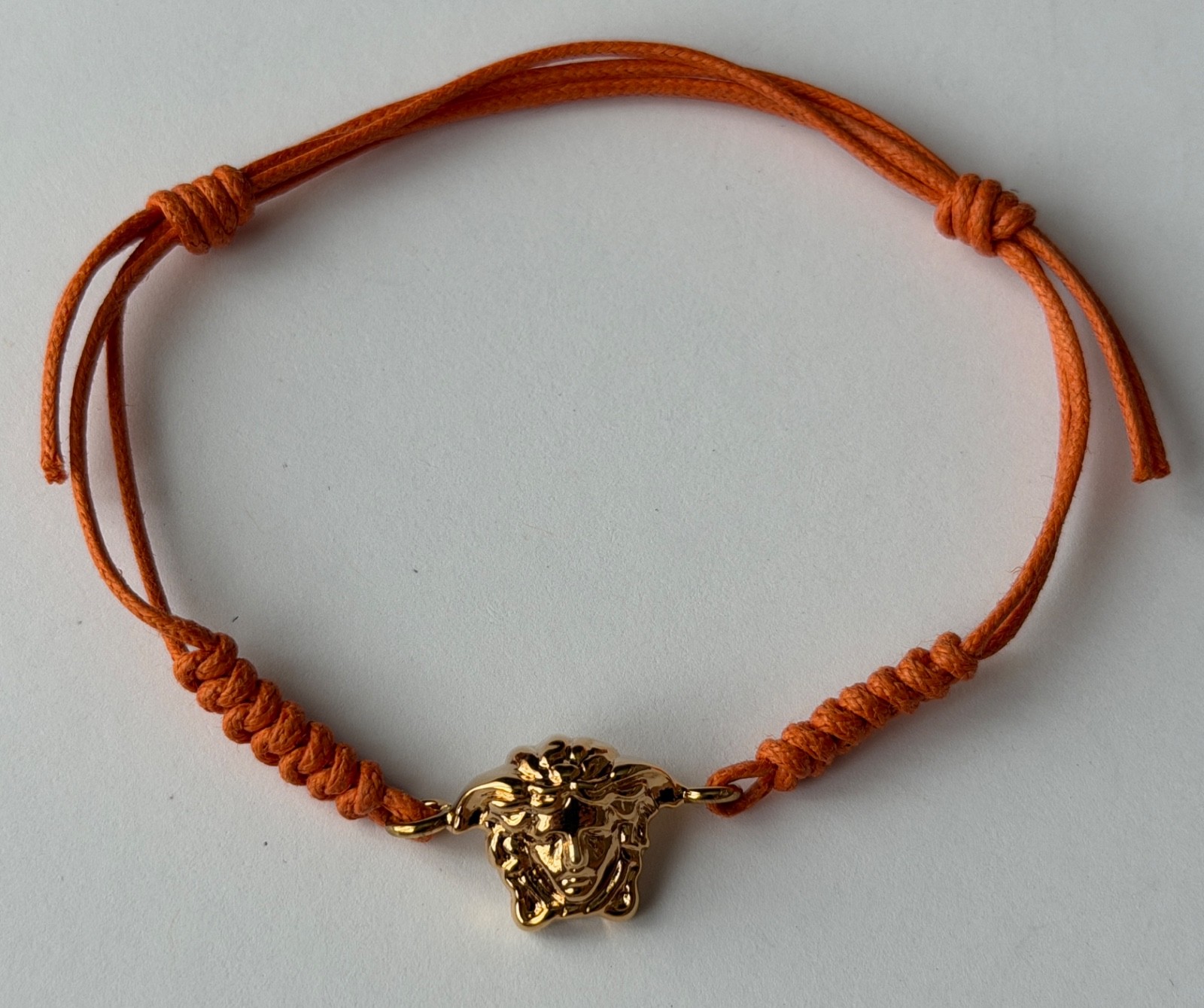 NWT Versace Medusa Head 3D Logo Charm Gold Orange Drawstring Cord Bracelet $495