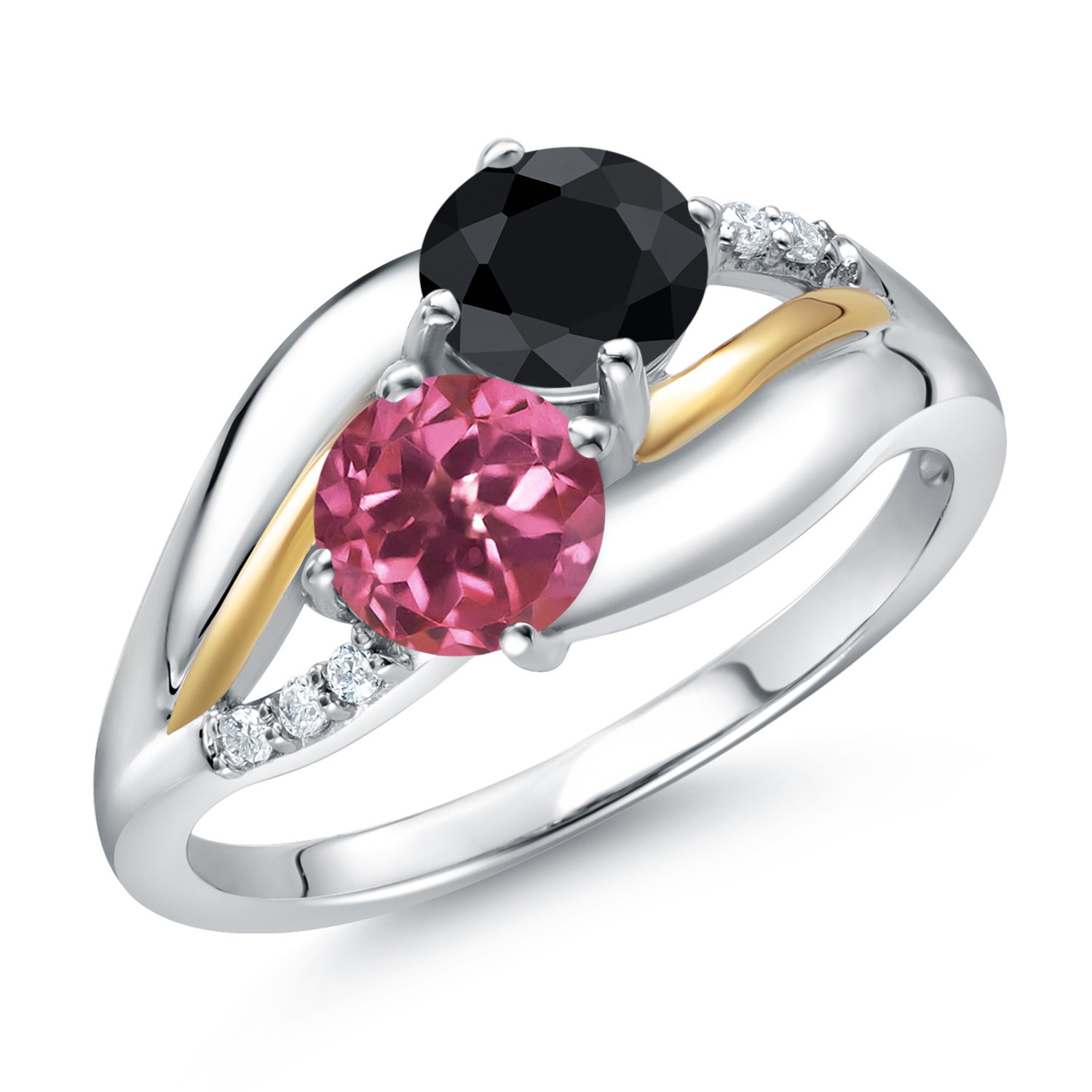 925 Sterling Silver and 10K Yellow Gold Pink Tourmaline Black Sapphire and Lab