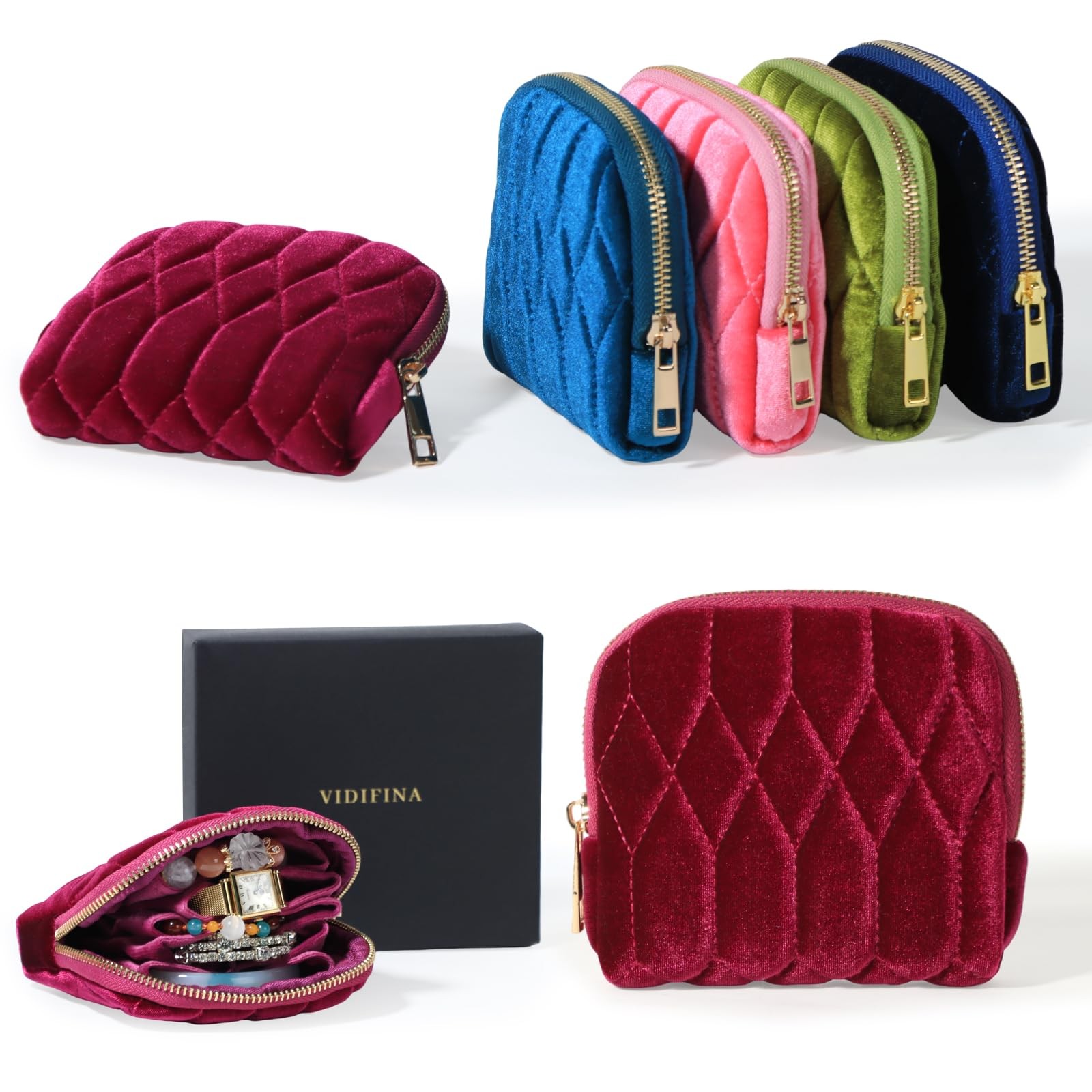 Vidifina Travel Jewelry Case,Mini Bag with Zipper, RosePurple