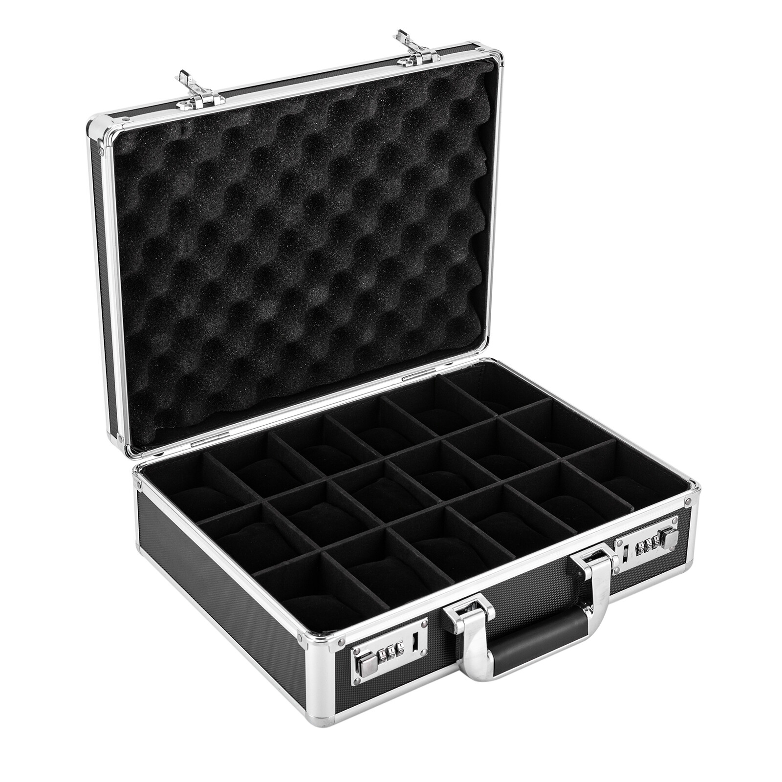 18 Slots Locking Display Storage Watch Box Briefcase Watches Collectors Black