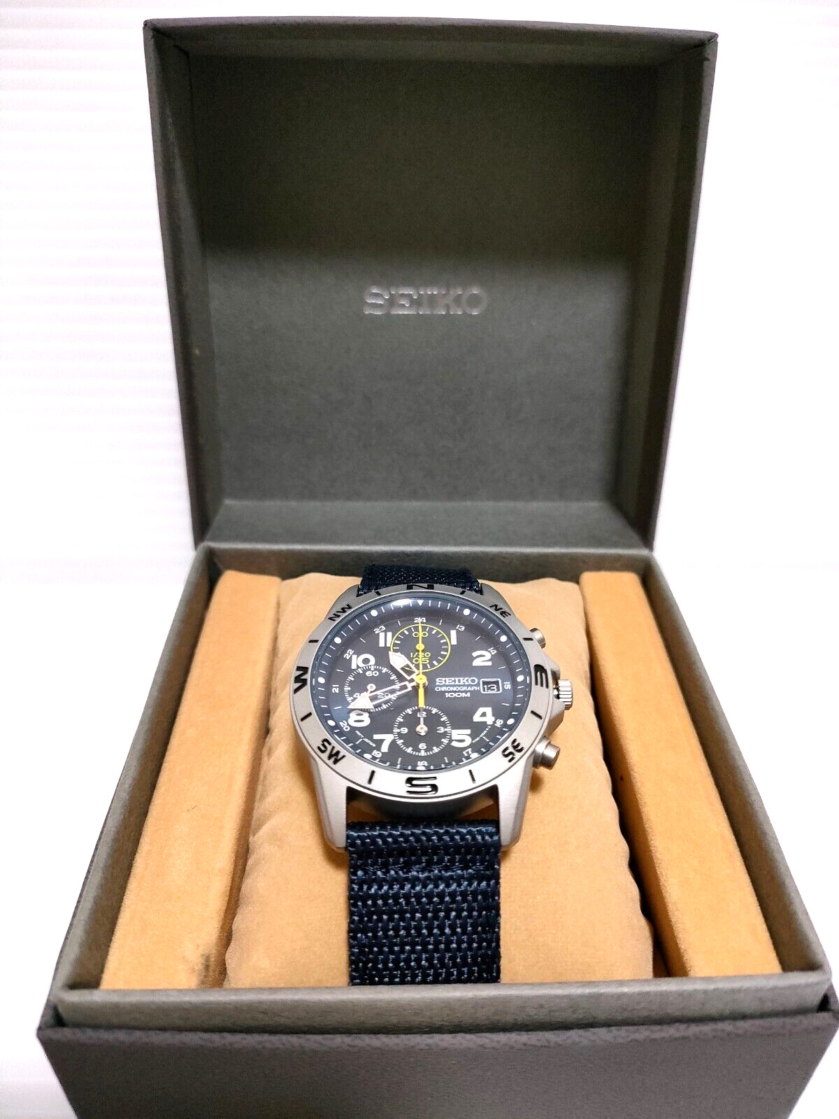 SEIKO SND379 P2 Chronograph Watch Overseas Reimported Models Navy Yellow JAPAN