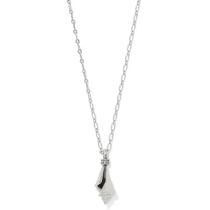 Brighton Beachcomber White Enamel Crystal Shell Pendent Necklace $78-NWT