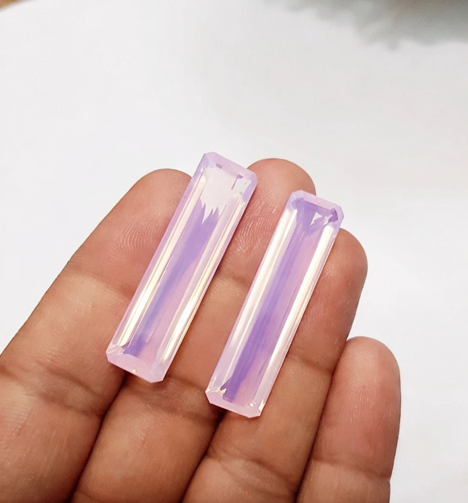 Rose Quartz 56 Carat 2 PC Baguette Shape Loose Gemstone Pink Color