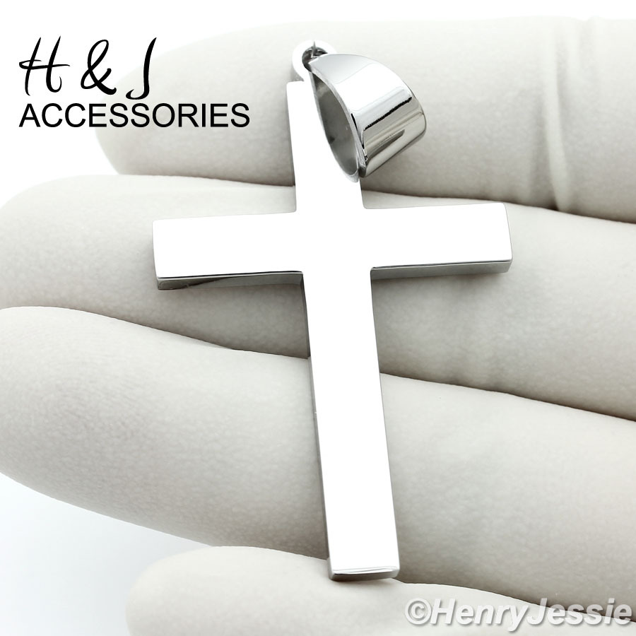 18-40″Stainless Steel 6mm Silver Cuban Curb Chain Simple Plain Cross Pendant*P64