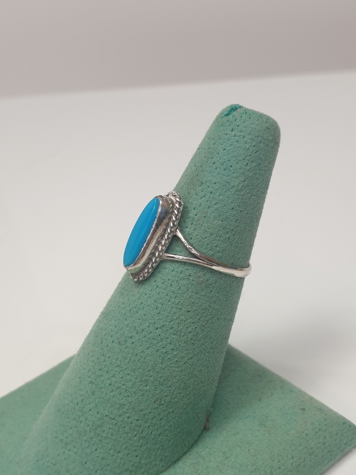 Elongated Sterling Silver Turquoise Native American Ring 7 7.5 8 8.5