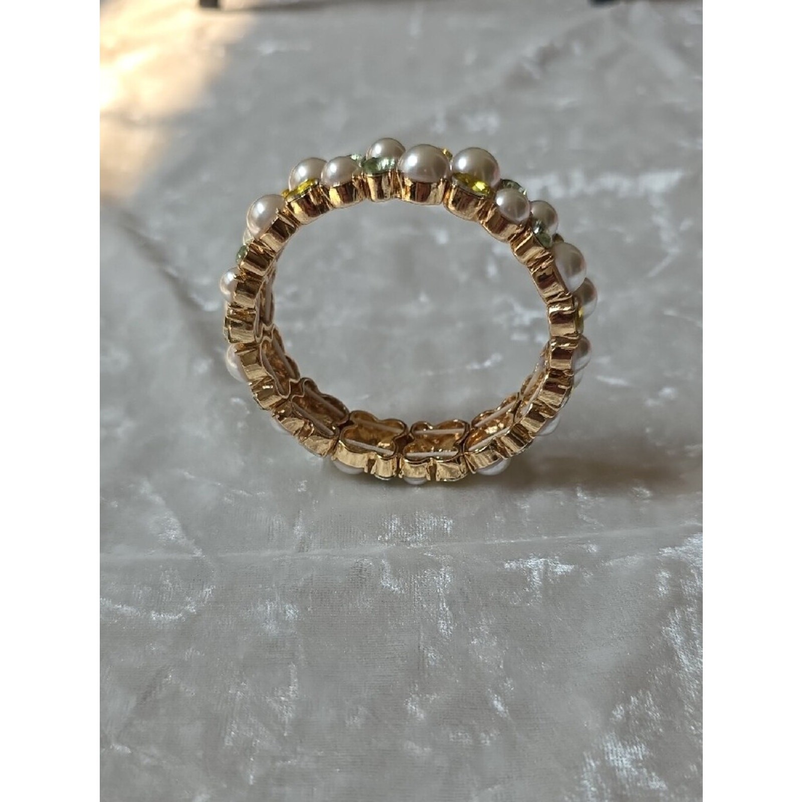 Charter Club Pearl Stretch Bracelet with Yellow and Light Green Crystals