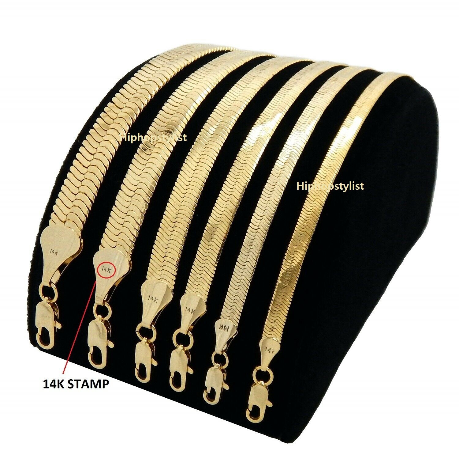 Men Herringbone Chain 14K Gold Finish 4mm to 14mm 16″ 18″ 20″ 24″ 30″ Necklace