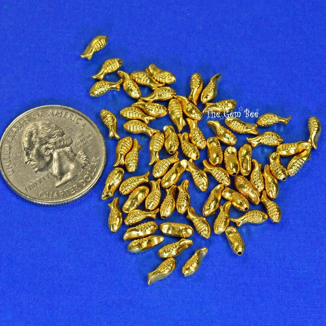 3.2x8mm 18k Yellow Gold Fancy Petite Koi Fish Design Spacer Finding Bead QTY: 1