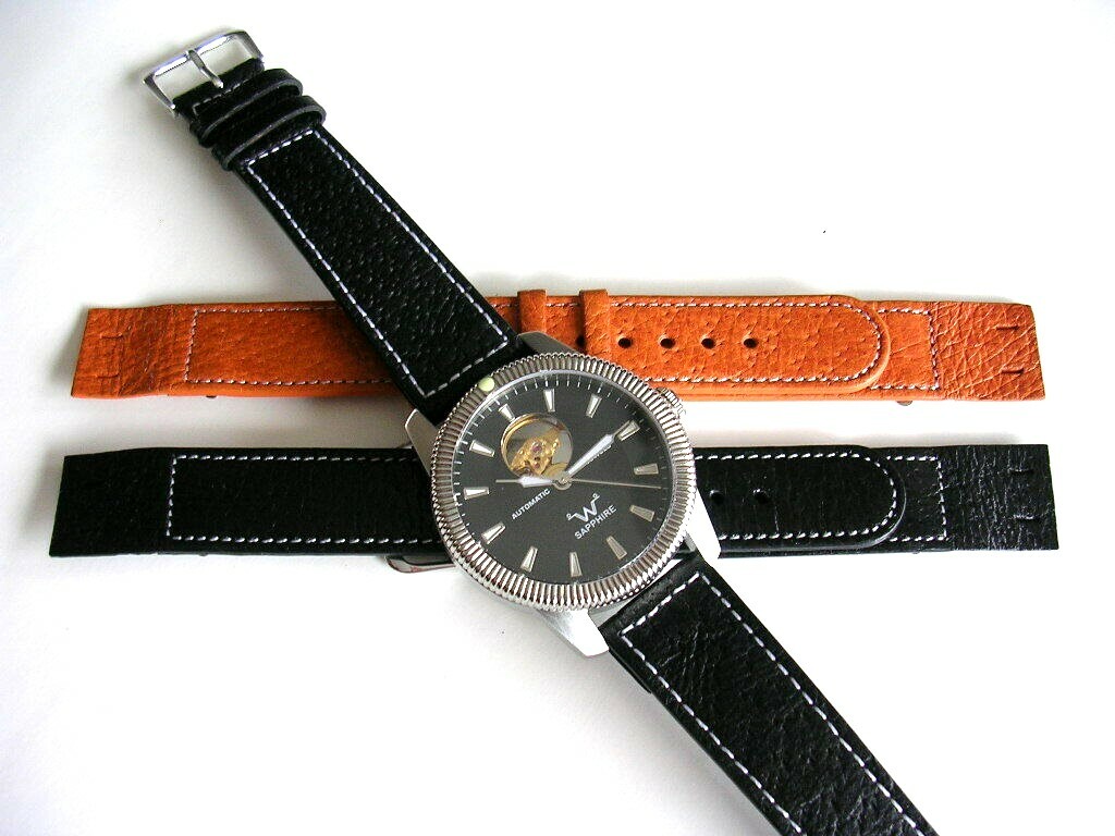 18mm XL Black Open End Genuine Pigskin watch band for Wire Lug watches IW SUISSE